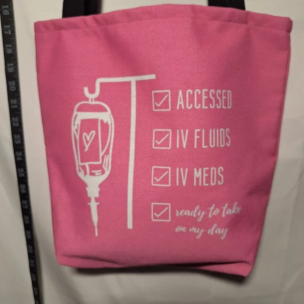 NWOT Canvas Tote - IV Hydration/Meds - Pink w/black straps - NEW